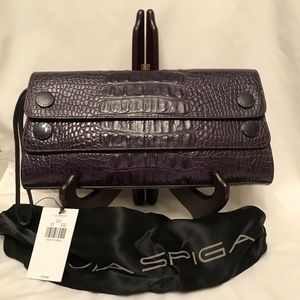 NWT  Aubergine Croc Leather Clutch by Via Spiga